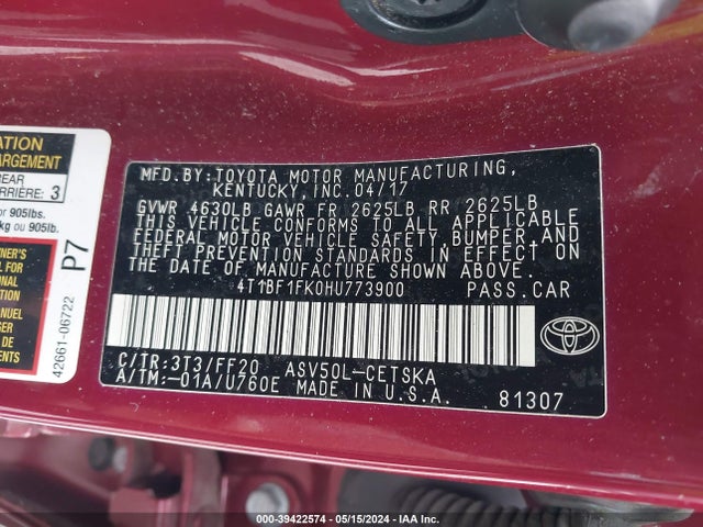 Toyota CAMRY SE 2017 4T1BF1FK0HU773900 Image 9