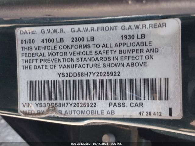 2000 SAAB 9-3 YS3DD58H7Y2025922 Photo 8