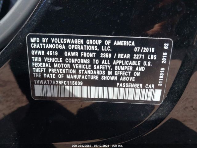 1VWAT7A38FC115009 Volkswagen Passat 1.8t Limited Edition