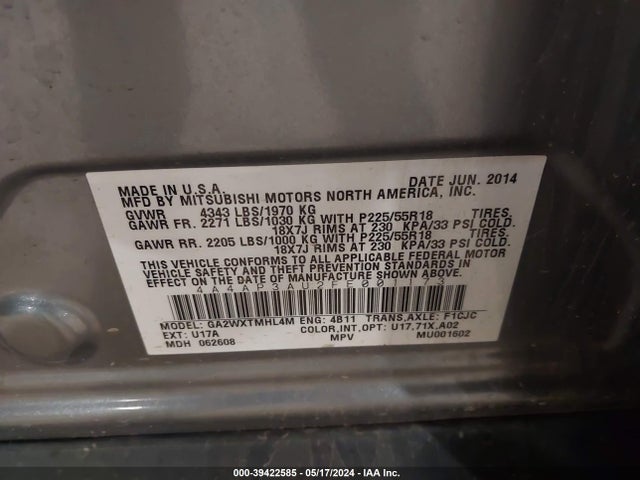 4A4AP3AU2FE001173 Mitsubishi Outlander Sport Es