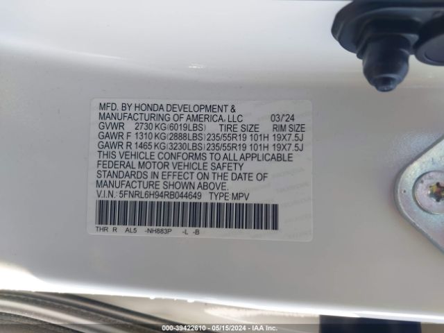 5FNRL6H94RB044649 Honda Odyssey Elite