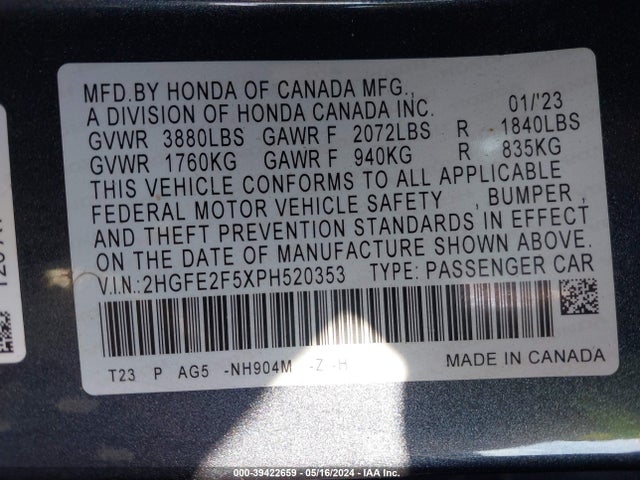 Honda Civic Sport 2023 2HGFE2F5XPH520353 Image 9