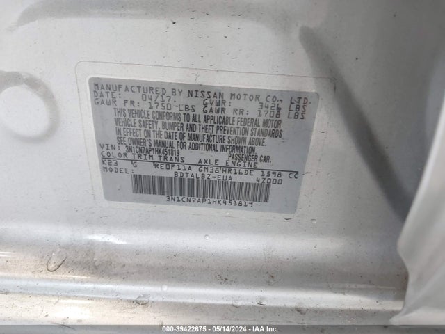 Nissan Versa 1.6 Sv 2017 3N1CN7AP1HK451819 Image 9