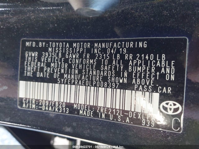 Toyota COROLLA LE 2020 5YFEPRAE0LP008397 Image 9