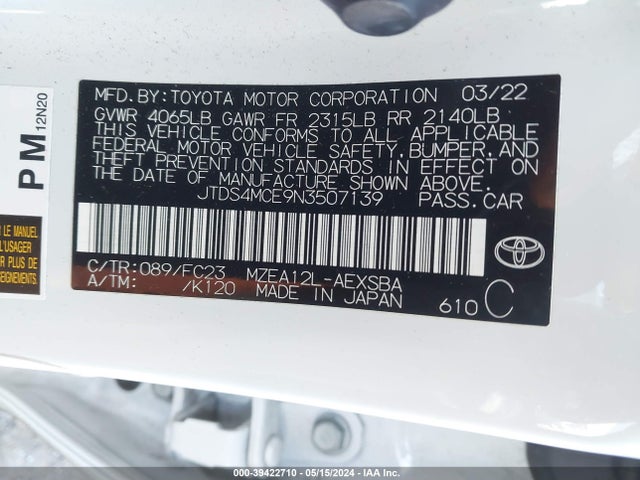 Toyota COROLLA SE 2022 JTDS4MCE9N3507139 Image 9