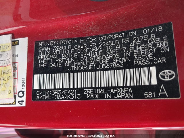 Toyota COROLLA IM 2018 JTNKARJE1JJ567863 Image 9