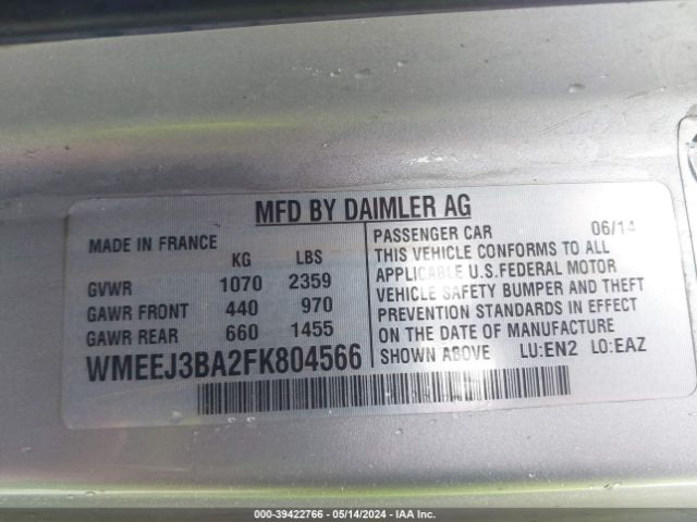 WMEEJ3BA2FK804566 Smart Fortwo Passion/pure