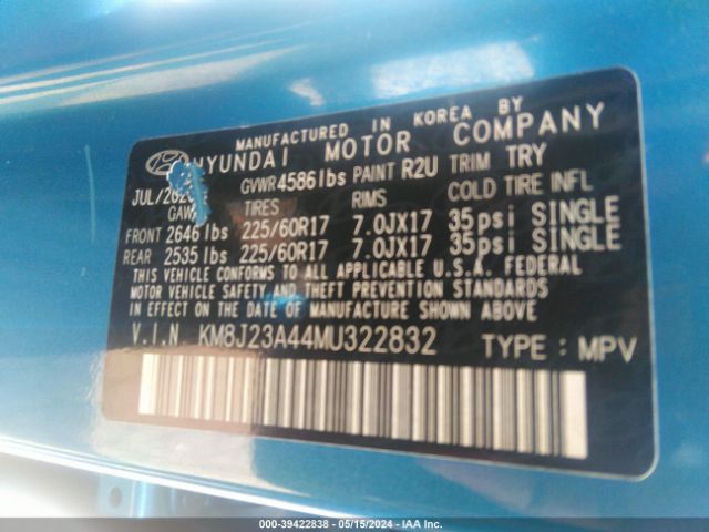 KM8J23A44MU322832 Hyundai TUCSON SE