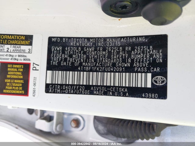 Toyota CAMRY SE 2015 4T1BF1FK2FU042091 Image 9