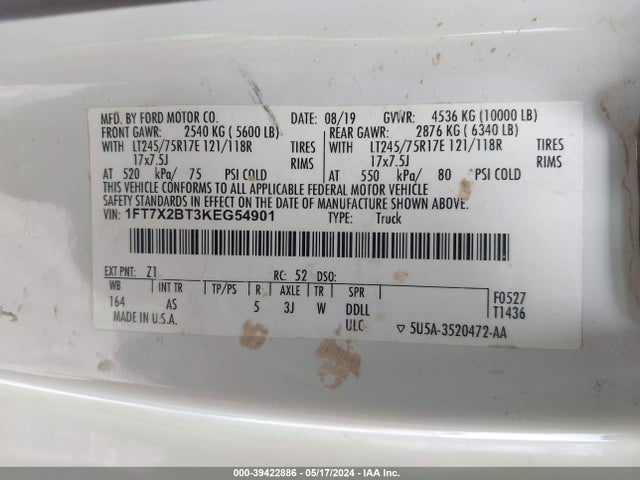 Ford F-250 Xl 2019 1FT7X2BT3KEG54901 Image 9