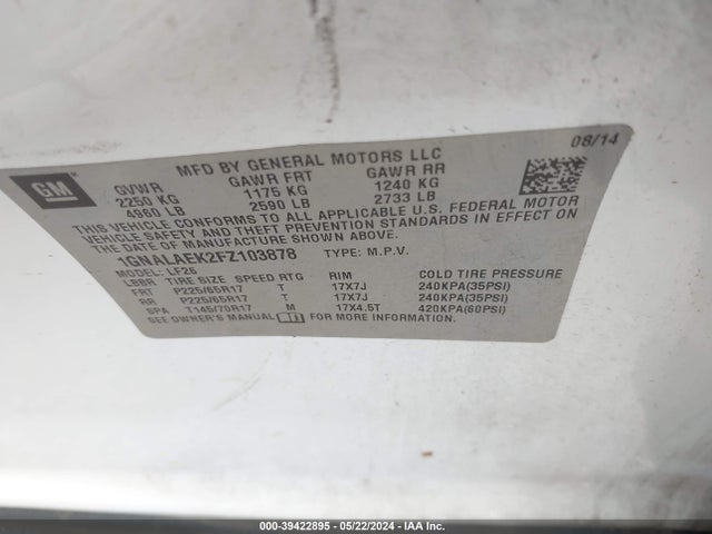 Chevrolet EQUINOX LS 2015 1GNALAEK2FZ103878 Image 9