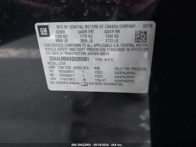 GMC Terrain Sle-1 2016 2GKALMEKXG6265981 Image 9