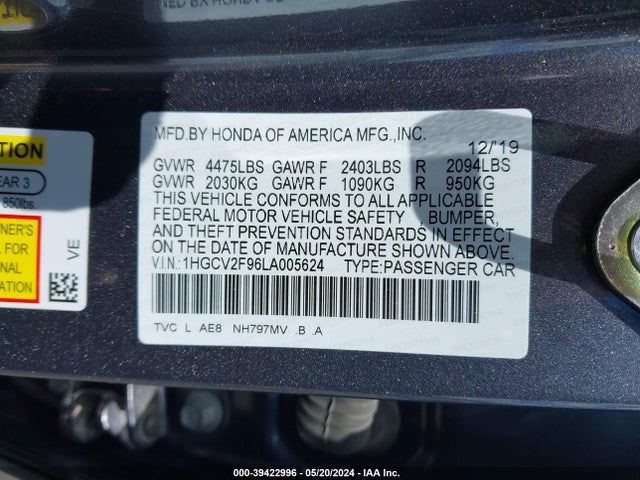 Honda Accord Touring 2020 1HGCV2F96LA005624 Image 9