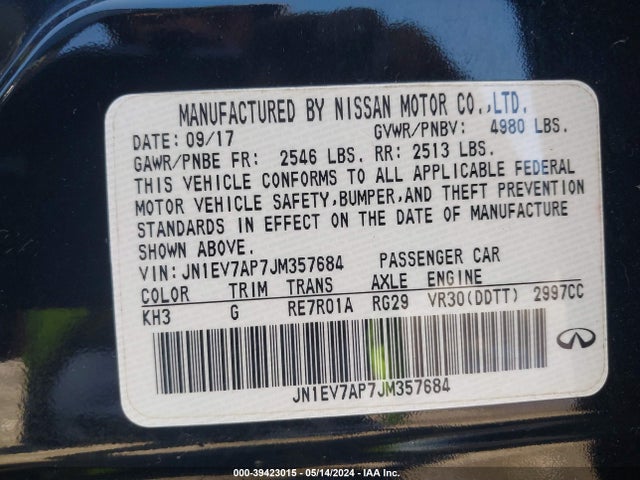 JN1EV7AP7JM357684 Infiniti Q50 3.0t Luxe