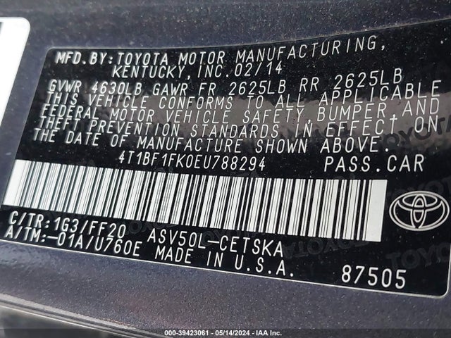 Toyota CAMRY SE 2014 4T1BF1FK0EU788294 Image 9