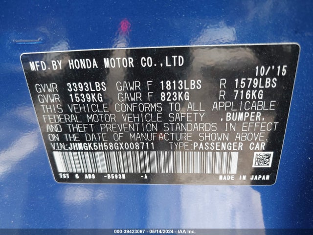 Honda FIT LX 2016 JHMGK5H58GX008711 Image 9