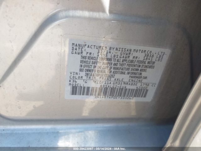 3N1AB7AP0EY335262 Nissan SENTRA SL