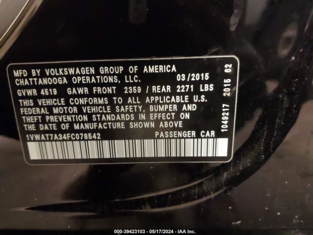 1VWAT7A34FC078542 Volkswagen Passat 1.8t Limited Edition