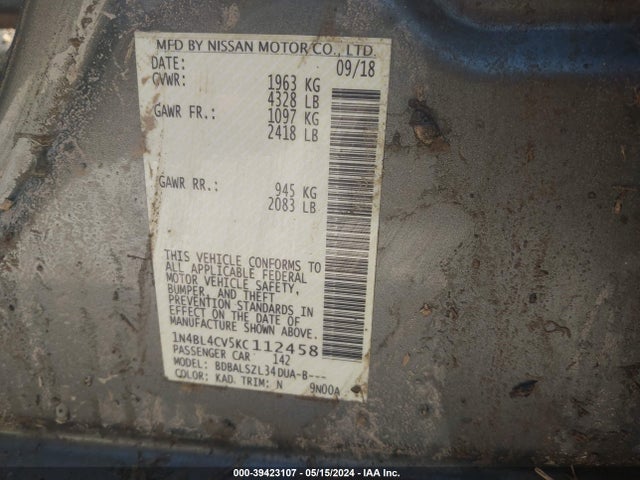 Nissan Altima 2.5 Sr 2019 1N4BL4CV5KC112458 Image 9