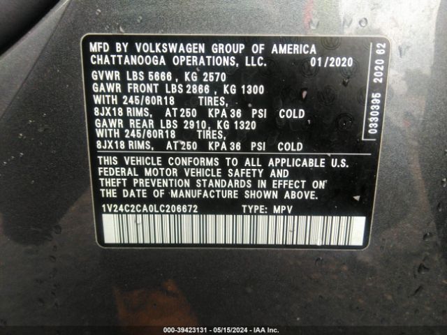 1V24C2CA0LC206672 Volkswagen Atlas Cross Sport 2.0t Se