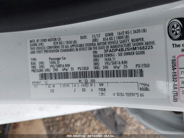 Ford FIESTA SE 2017 3FADP4BJ5HM168225 Image 9