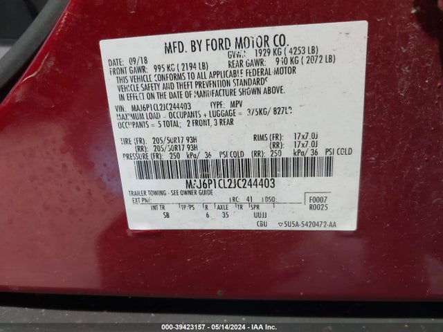 Ford Ecosport Ses 2018 MAJ6P1CL2JC244403 Image 9