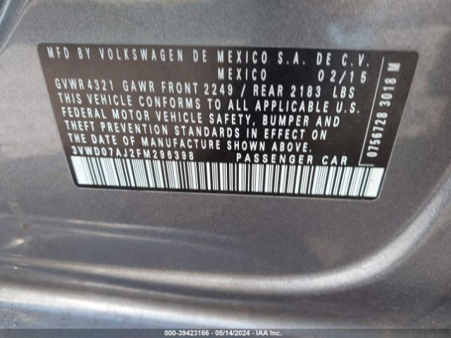3VWD07AJ2FM296398 Volkswagen Jetta 1.8t Se