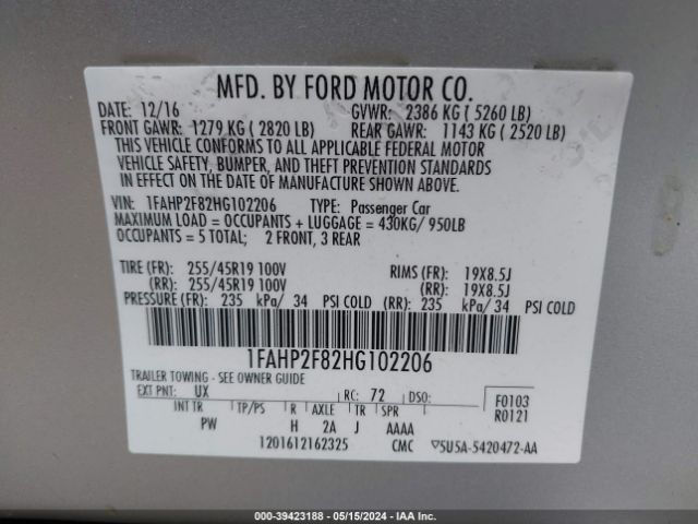 1FAHP2F82HG102206 Ford Taurus Limited