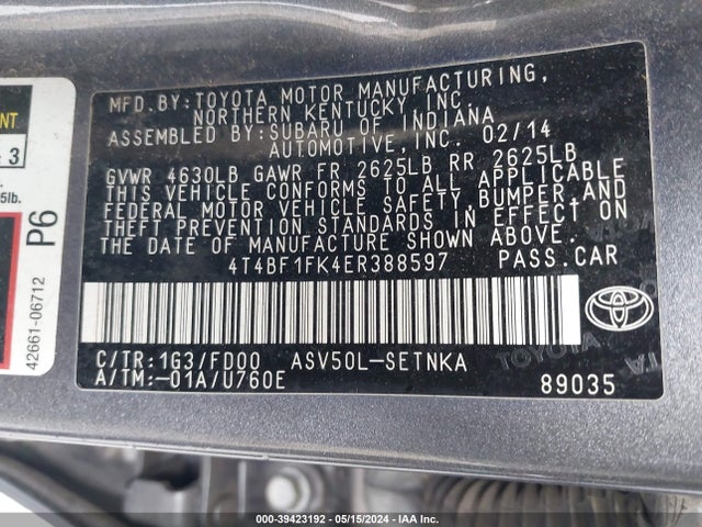 Toyota CAMRY LE 2014 4T4BF1FK4ER388597 Image 9