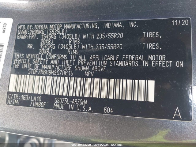 Toyota Highlander Platinum 2021 5TDFZRBH8MS070615 Image 9