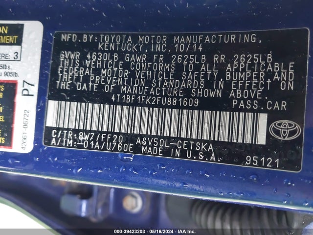 Toyota CAMRY SE 2015 4T1BF1FK2FU881609 Image 9