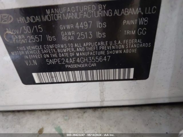 5NPE24AF4GH355647 Hyundai SONATA SE