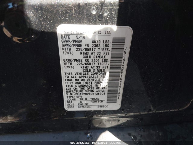 Nissan ROGUE S 2016 JN8AT2MV6GW136304 Image 9
