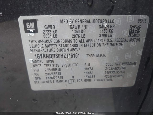 1GYKNDRS0HZ116161 Cadillac XT5 LUXURY