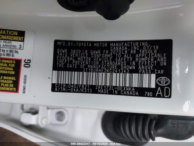 Toyota COROLLA LE 2019 2T1BURHE2KC241343 Image 9