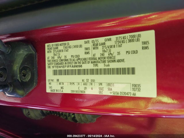 Ford F-150 Xlt 2015 1FTEW1EF1FFA99098 Image 9