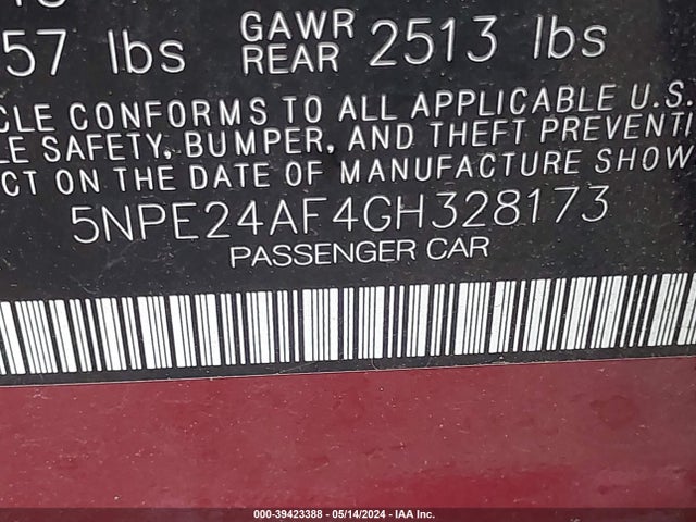 Hyundai SONATA SE 2016 5NPE24AF4GH328173 Image 9