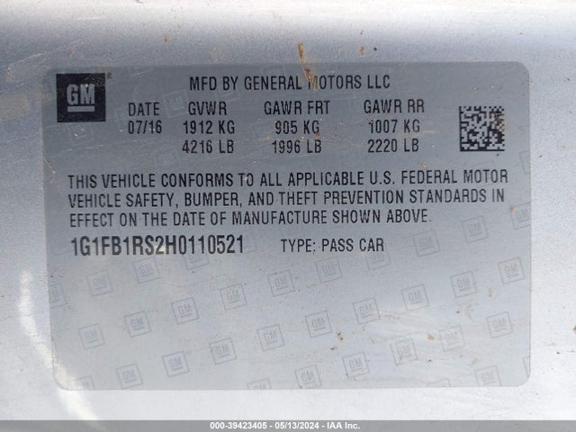 Chevrolet Camaro 1lt 2017 1G1FB1RS2H0110521 Image 9