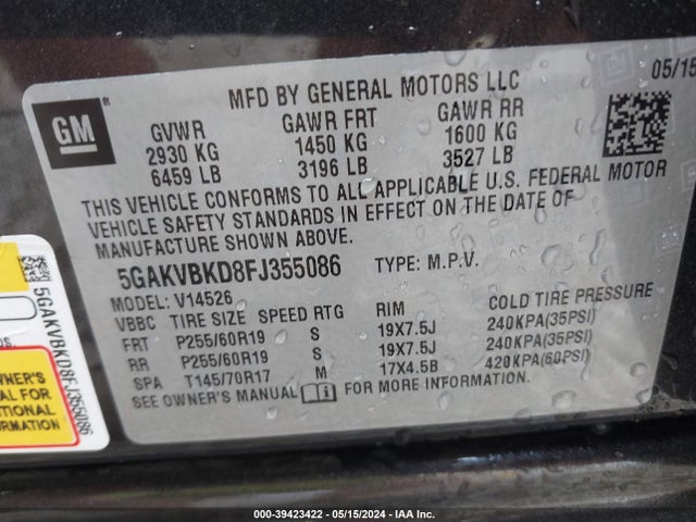 Buick Enclave Leather 2015 5GAKVBKD8FJ355086 Image 9