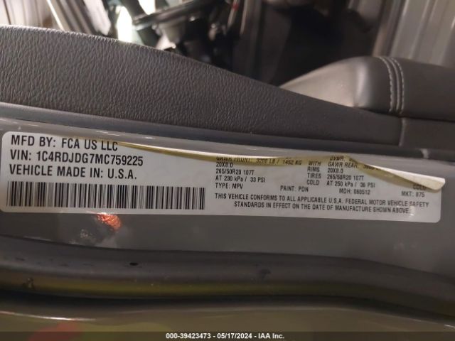 1C4RDJDG7MC759225 Dodge Durango Gt Awd