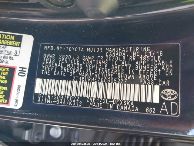 Toyota Corolla S Plus 2016 2T1BURHE7GC605277 Image 9
