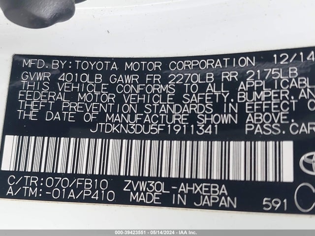 Toyota Prius Two 2015 JTDKN3DU5F1911341 Image 9