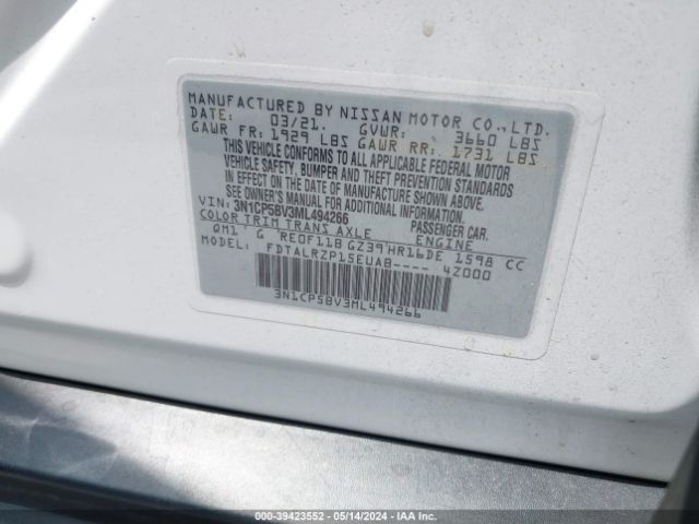 3N1CP5BV3ML494266 Nissan Kicks S Xtronic Cvt