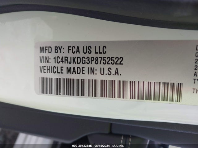 1C4RJKDG3P8752522 Jeep Grand Cherokee L Overland 4x4