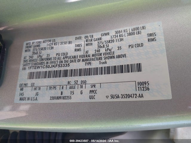 Ford F-150 Xl 2018 1FTEW1C50JKF53335 Image 9