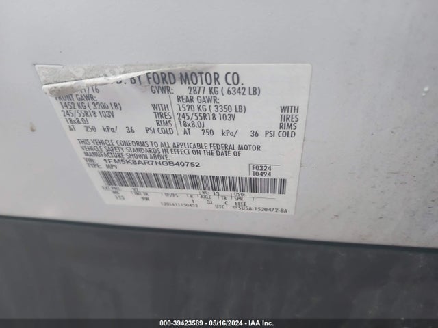 Ford Utility Police Interceptor 2017 1FM5K8AR7HGB40752 Image 9