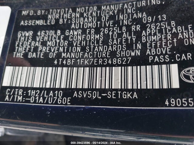 Toyota CAMRY XLE 2014 4T4BF1FK7ER348627 Image 9