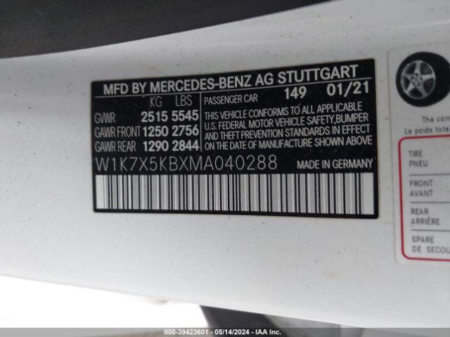 W1K7X5KBXMA040288 Mercedes-Benz Amg Gt 43 4-door Coupe