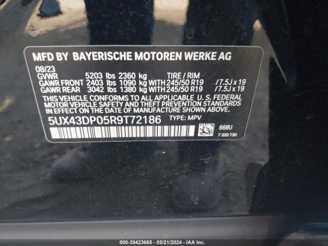 5UX43DP05R9T72186 BMW X3 Sdrive30i