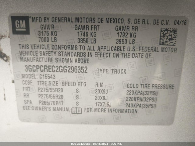 Chevrolet Silverado 1500 1lt 2016 3GCPCREC2GG296352 Image 9